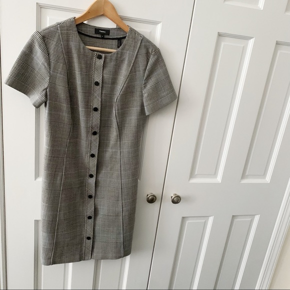 Theory S Easy Snap Windowpane Portland Shift Dress - Picture 4 of 9